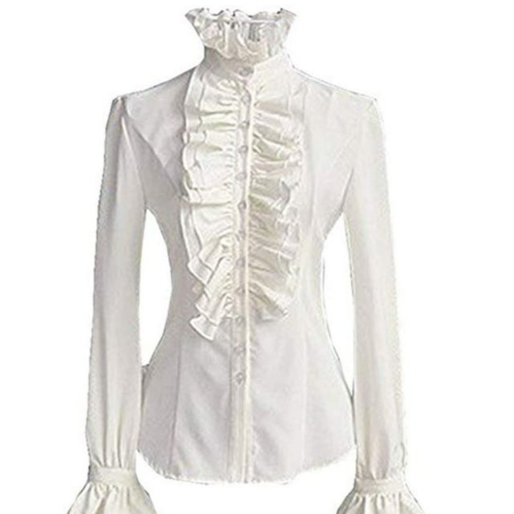 Stand-Up Collar Ruffle Blouse